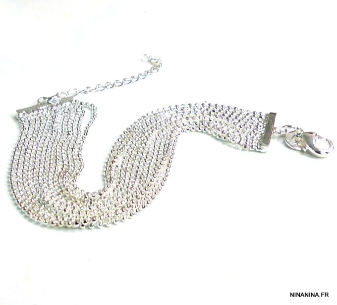 N4987c bracelet manchette chainettes boule plaqué argent