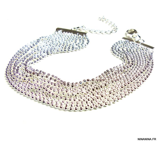N4987l bracelet multi chainettes boules plaqué argent