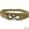 N4988 Bracelet infini femme pas cher acier argent 2 tours lacet cuir naturel - Bijoux Bracelets en ligne Ninanina