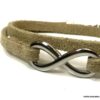 N4988b Bracelet infini femme pas cher acier argent 2 tours lacet cuir naturel - Bijoux Bracelets en ligne Ninanina