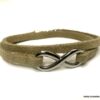 N4988d Bracelet infini femme pas cher acier argent 2 tours lacet cuir naturel - Bijoux Bracelets en ligne Ninanina