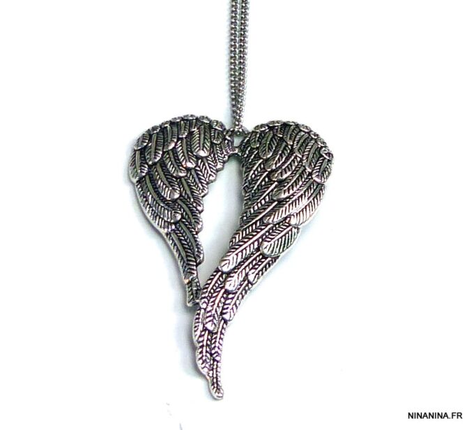 N4992c collier long sautoir aile d'ange acier inoxydable