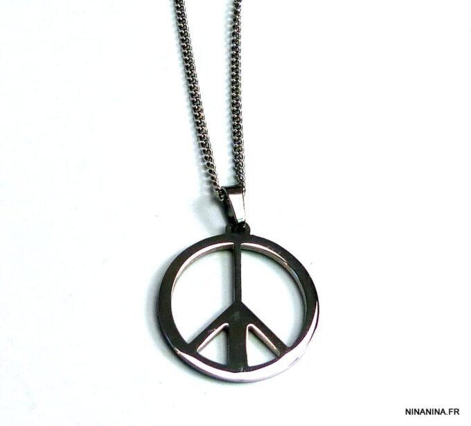 N4993a collier long sautoir peace acier inoxydable