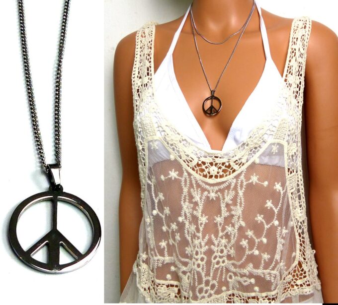 N4993b collier long sautoir peace acier inoxydable