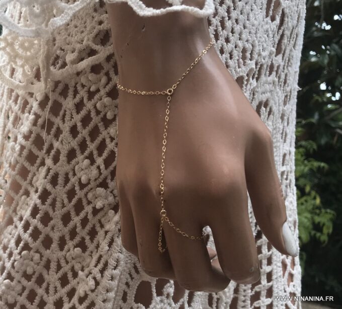 N5001 Parure de main plaqué or - bracelet bague femme - Bijoux Bracelets en ligne Ninanina