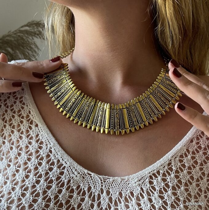 N5004d Collier Plastron Doré Ras de Cou Or Pour Femme - Bijoux Colliers Plastrons Ethniques en ligne Ninanina