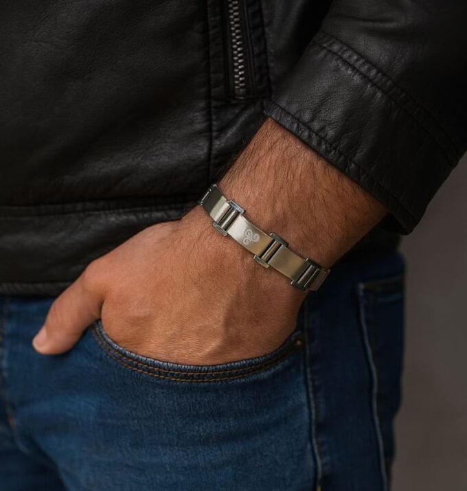 N5007a Bracelet Triskel Homme Maillon Large Acier Inoxydable Argenté - Bijoux Bracelets hommes celtiques en ligne Ninanina