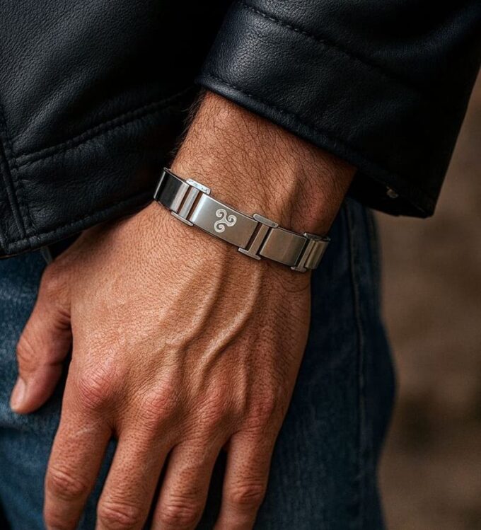 N5007d Bracelet Triskel Homme Maillon Large Acier Inoxydable Argenté - Bijoux Bracelets hommes celtiques en ligne Ninanina