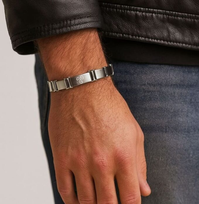 N5007f Bracelet Triskel Homme Maillon Large Acier Inoxydable Argenté - Bijoux Bracelets hommes celtiques en ligne Ninanina