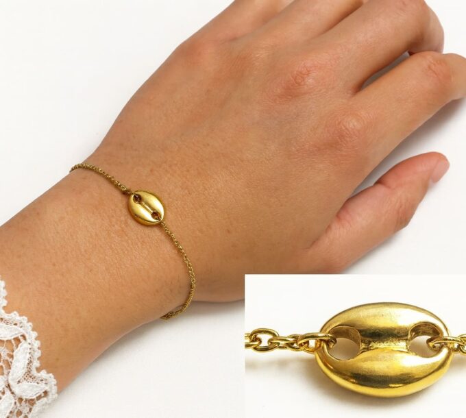 N5013 Bracelet grain de café femme artisanal sur chaine Acier inoxydable doré - Bijoux Bracelets en ligne Ninanina