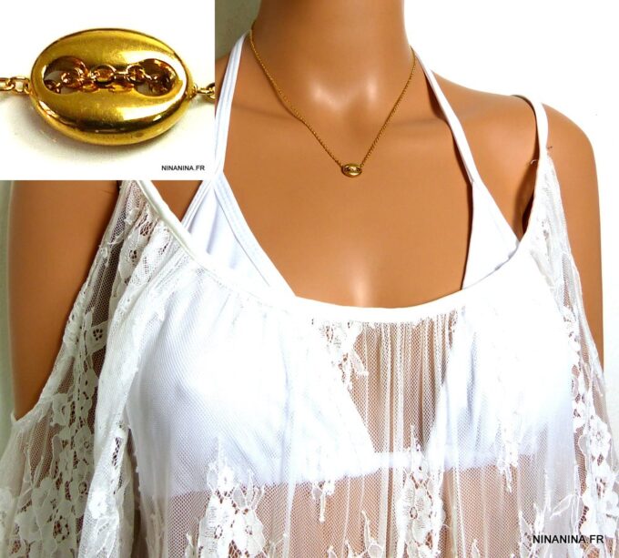 N5014 collier grain de café acier inoxydable doré