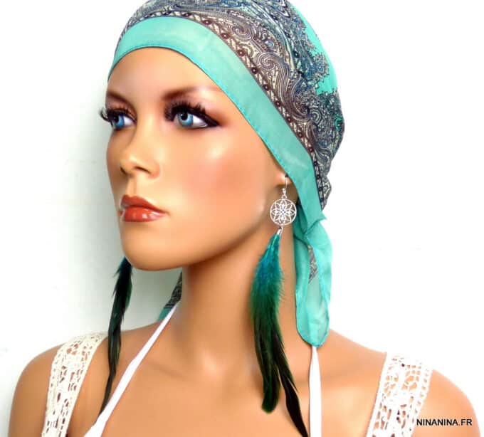 N5022A boucles d'oreilles plumes turquoises