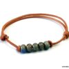 N5023b bracelet cordon cuir perles ceramique bleues