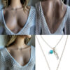 N5024 Collier Sautoir plume Argent Et Turquoise Double Rang - Bijoux Colliers Sautoirs en ligne Ninanina