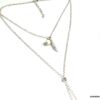 N5024a Collier long plume argent massif et turquoise blanche