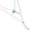 N5024a Collier long sautoir plume argent massif et turquoise