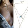 N5024a Collier Sautoir plume Argent Et Turquoise Double Rang - Bijoux Colliers Sautoirs en ligne Ninanina