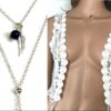 N5025 Collier double chaîne plume argent et lapis lazuli femme - Bijoux Colliers en ligne Ninanina