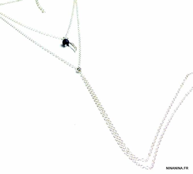 N5025b Collier long plume argent massif et lapis lazzuli