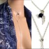 N5025bisa Collier long plume argent massif et lapis lazzuli
