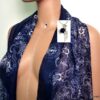 N5025bise Collier long plume argent massif et lapis lazzuli