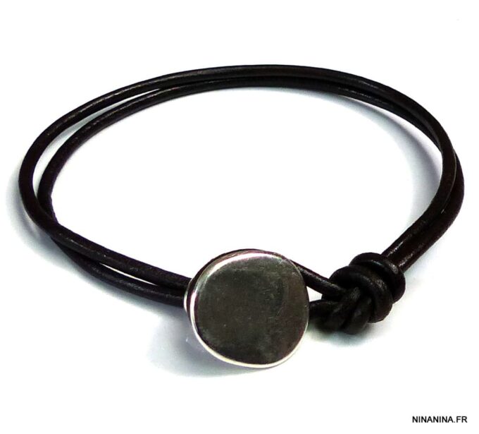 N5029 braceket cordon cuir bouton zamak