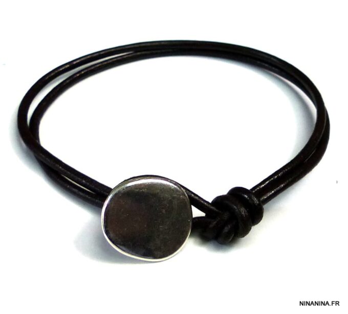 N5029b braceket cordon cuir bouton zamak