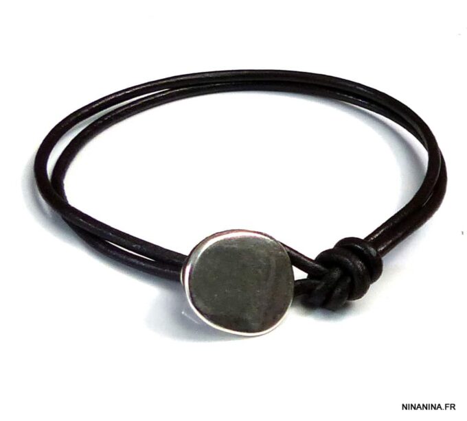 N5029g braceket cordon cuir bouton zamak