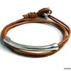 N5030a Bracelet cordon cuir 2 tours perle tube zamak