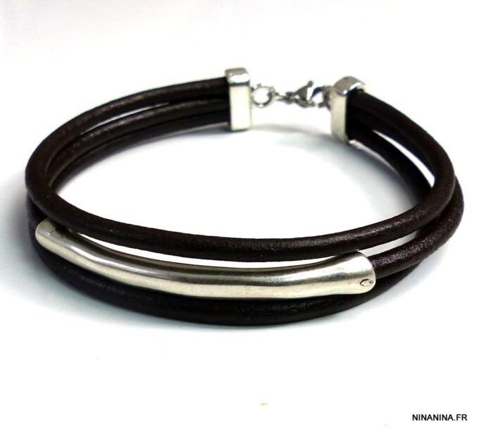 N5031 Bracelet cordon cuir perle tube zamak