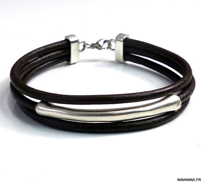 N5031a Bracelet cordon cuir perle tube zamak