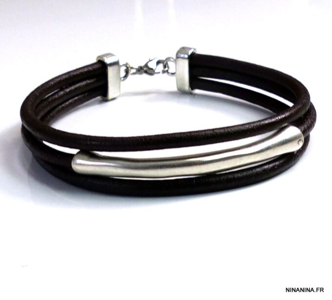 N5031b Bracelet cordon cuir perle tube zamak