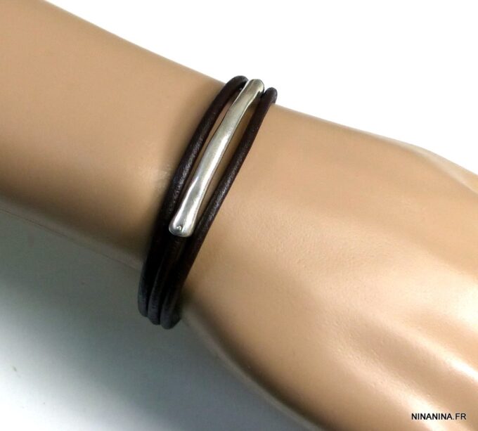 N5031d Bracelet cordon cuir perle tube zamak