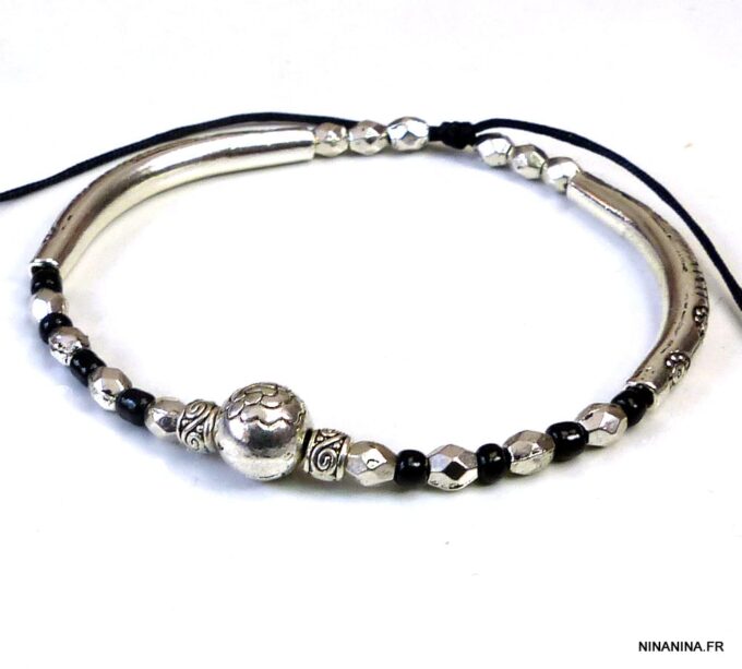 N5032 bracelet cordon bohème métal argenté
