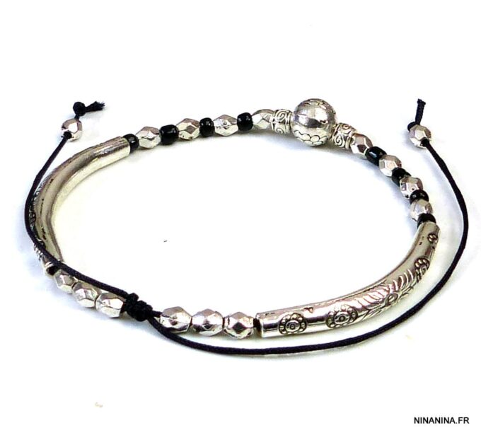 N5032b bracelet cordon bohème métal argenté