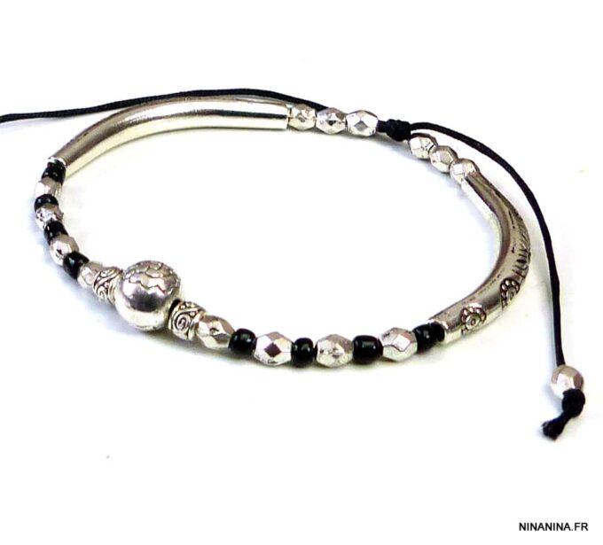 N5032c bracelet cordon bohème métal argenté
