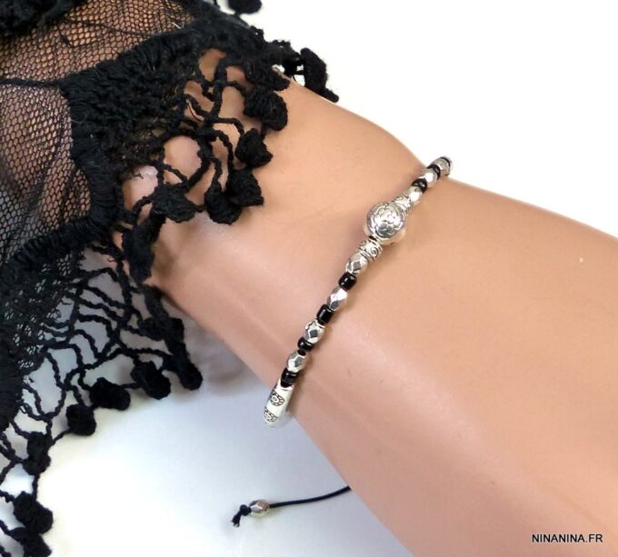 N5032d bracelet cordon bohème métal argenté