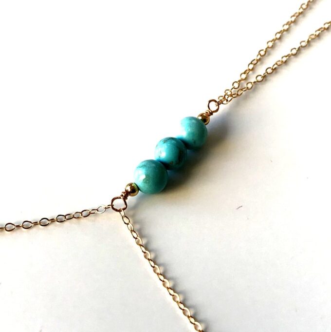 N5037x Bracelet bague plaqué or – Chaine de main turquoise véritable - Bijoux Bracelets en ligne Ninanina