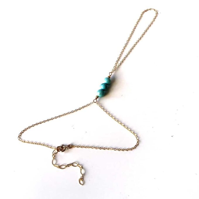 N5037y Bracelet bague plaqué or – Chaine de main turquoise véritable - Bijoux Bracelets en ligne Ninanina