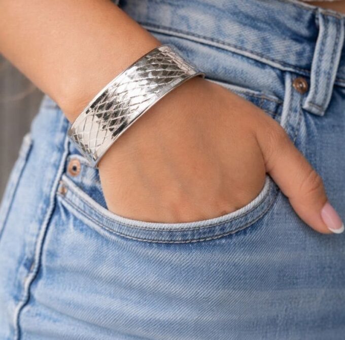 N5039d Bracelet Manchette Large Plaqué Argent plaqué motif tressé - Bijoux Bracelets manchettes en ligne Ninanina