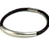 N5060a Bracelet cordon cuir tressé perle tube incurvée ZAMAK