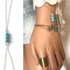 N5087 Bracelet bague plaqué or - Chaine de main turquoise véritable - Bijoux Bracelets en ligne Ninanina