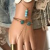 N5087c Bracelet bague plaqué or - Chaine de main turquoise véritable - Bijoux Bracelets en ligne Ninanina
