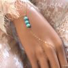 N5087d Bracelet bague plaqué or - Chaine de main turquoise véritable - Bijoux Bracelets en ligne Ninanina