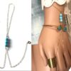 N5087f Bracelet bague plaqué or - Chaine de main turquoise véritable - Bijoux Bracelets en ligne Ninanina