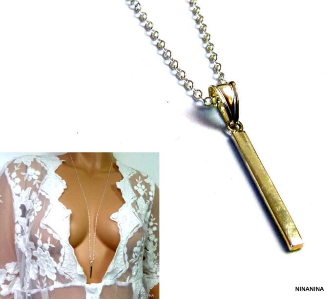 N5087tera Collier femme long sautoir barre argent 925 massif