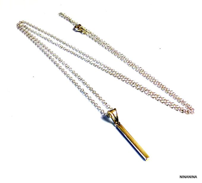 N5087terd Collier femme long sautoir barre argent 925 massif