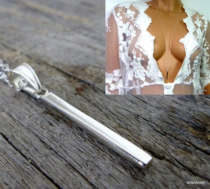 N5087teri Collier femme long sautoir argent massif