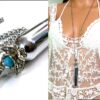 N5090 Collier long vaporisateur de parfum argent et turquoise