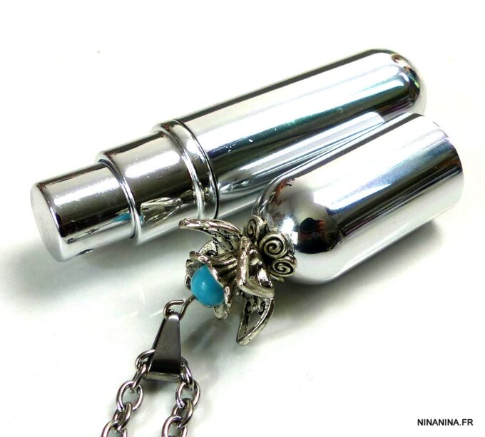 N5090b Collier long vaporisateur de parfum argent et turquoise